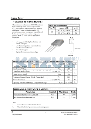 AM90N03-04I datasheet - N-Channel 30-V (D-S) MOSFET