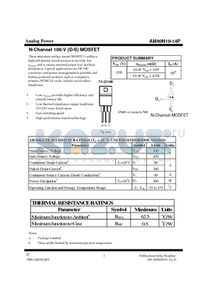 AM90N10-14P datasheet - N-Channel 100-V (D-S) MOSFET