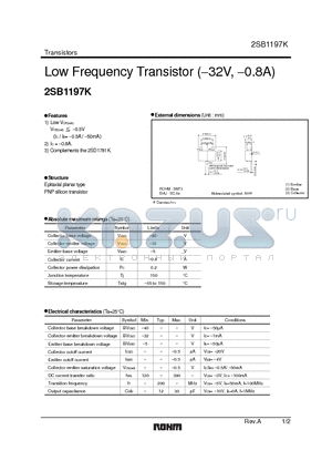 2SB1197K datasheet - Low Frequency Transistor(-32V, -0.8A)