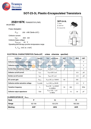 2SB1197K datasheet - Plastic-Encapsulated Transistors