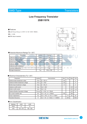 2SB1197K datasheet - Low Frequency Transistor
