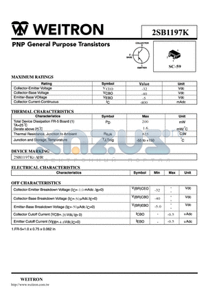 2SB1197K datasheet - PNP General Purpose Transistors