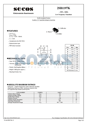 2SB1197K datasheet - Low Frequency Transistor