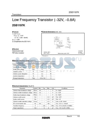 2SB1197K datasheet - Low Frequency Transistor (-32V, -0.8A)