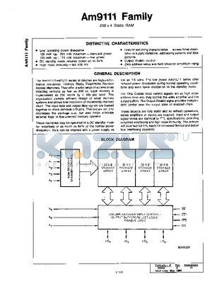 AM9111BPC datasheet - 256 X 4 STATICRAM