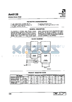 AM9128-10PEB datasheet - 2048x8 Static RAM