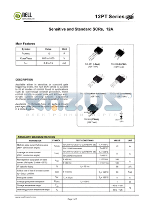 12FT06H-S datasheet - Sensitive and Standard SCRs, 12A