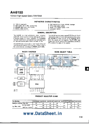 AM9150-20LCB datasheet - 1024x4 High-Speed Static R/W RAM