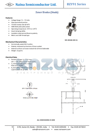 BZY91C10 datasheet - Zener Diodes (Studs)
