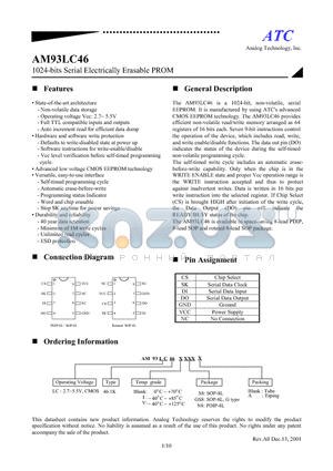 AM93LC46IN8 datasheet - 1024-bits Serial Electrically Erasable PROM