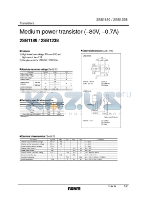 2SB1238 datasheet - Medium power transistor (-80V, -0.7A)