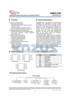 AM93LC86ITS datasheet - 16384-bits Serial Electrically Erasable PROM