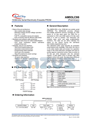 AM93LC86SA datasheet - 16384-bits Serial Electrically Erasable PROM