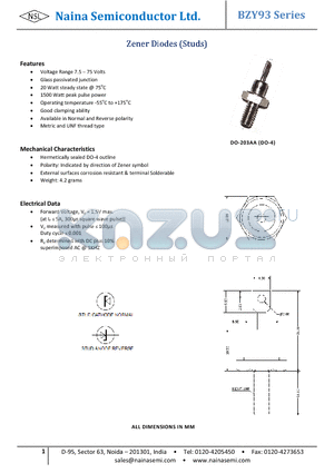 BZY93C12 datasheet - Zener Diodes (Studs)