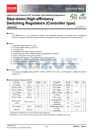 BD9018KV datasheet - Step-down,High-efficiency Switching Regulators (Controller type)