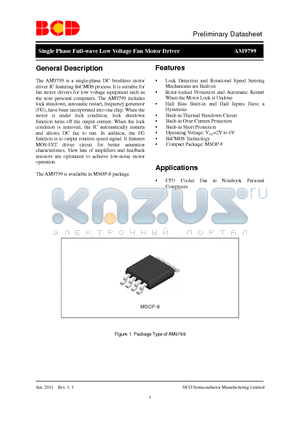 AM9799MM-G1 datasheet - Single Phase Full-wave Low Voltage Fan Motor Driver