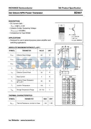 BD907 datasheet - isc Silicon NPN Power Transistor