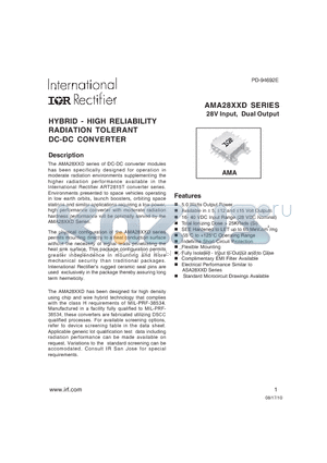 AMA2815D/EM datasheet - HYBRID - HIGH RELIABILITY RADIATION TOLERANT DC-DC CONVERTER