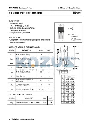 BD906 datasheet - isc Silicon PNP Power Transistor