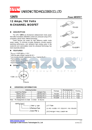 12N70 datasheet - 12 Amps, 700 Volts N-CHANNEL MOSFET