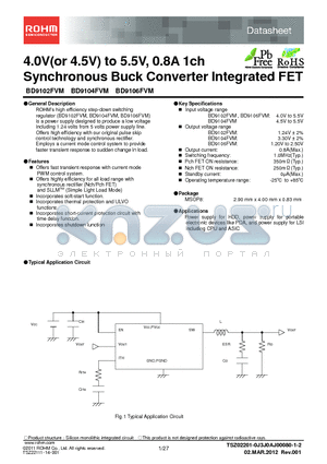 BD9102FVM_12 datasheet - 4.0V(or 4.5V) to 5.5V, 0.8A 1ch Synchronous Buck Converter Integrated FET