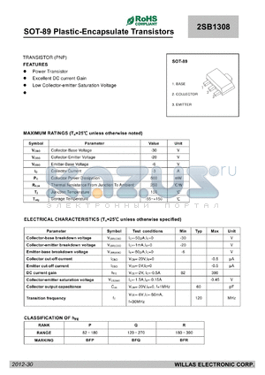 2SB1308 datasheet - SOT-89 Plastic-Encapsulate Transistors