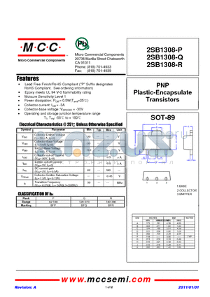 2SB1308-R datasheet - PNP Plastic-Encapsulate Transistors