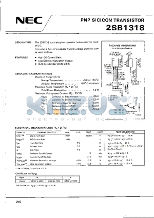 2SB1318 datasheet - Darlington Transistor BUILT-IN DUMPER DIODE AT E-C