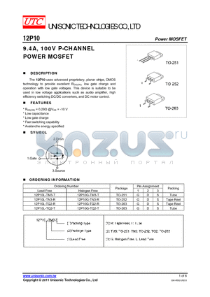 12P10_11 datasheet - 9.4A, 100V P-CHANNEL POWER MOSFET