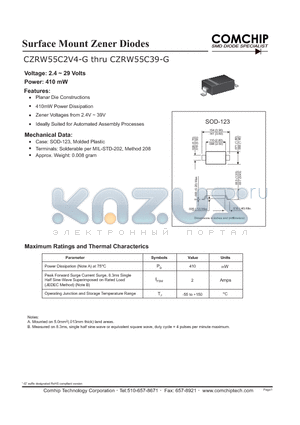 CZRW55C10-G datasheet - Surface Mount Zener Diodes