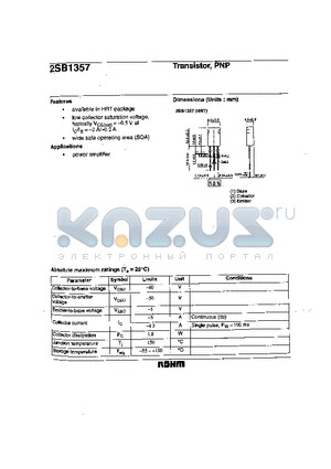2SB1357 datasheet - Transistor PNP (low collector saturation voltage wide safe operation area)