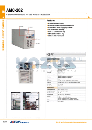 AMC-262 datasheet - 6-Slot Wallmount Chassis, Full-Size/ Half-Size Cards Support