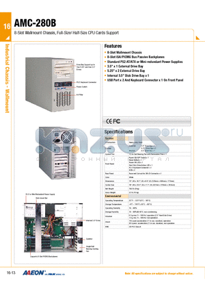 AMC-280B datasheet - 8-Slot Wallmount Chassis, Full-Size/ Half-Size CPU Cards Support