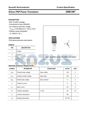 2SB1367 datasheet - Silicon PNP Power Transistors