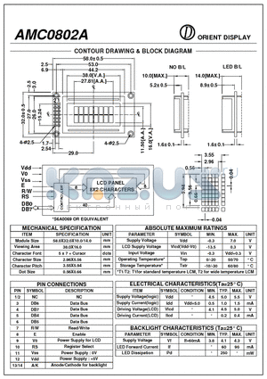 AMC0802A datasheet - CONTOUR DRAWING & BLOCK DIAGRAM