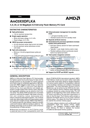 AMC004DFLKA datasheet - 4, 8, 20, or 32 Megabyte 5.0 Volt-only Flash Memory PC Card