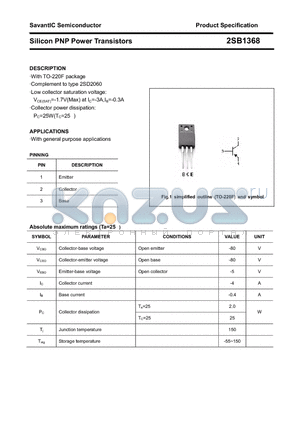 2SB1368 datasheet - Silicon PNP Power Transistors