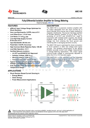 AMC1100DUBR datasheet - Fully-Differential Isolation Amplifier for Energy Metering