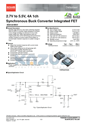 BD91361MUV datasheet - 2.7V to 5.5V, 4A 1ch Synchronous Buck Converter Integrated FET