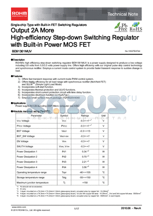 BD91361MUV datasheet - Output 2A More High-efficiency Step-down Switching Regulator with Built-in Power MOS FET