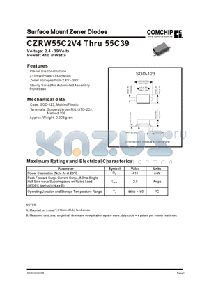 CZRW55C3V0 datasheet - Surface Mount Zener Diodes