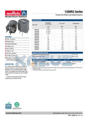 12RS473C datasheet - Through Hole Radial Lead Shielded Inductors