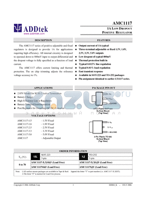 AMC1117-X.XSJF datasheet - 1A LOW DROPOUT POSITIVE REGULATOR