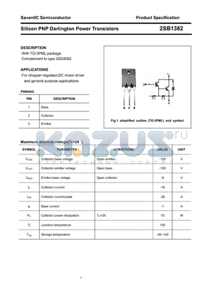 2SB1382 datasheet - Silicon PNP Darlington Power Transistors