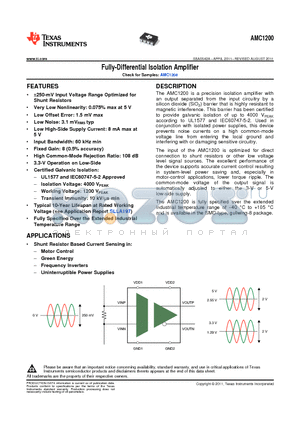 AMC1200_1108 datasheet - Fully-Differential Isolation Amplifier