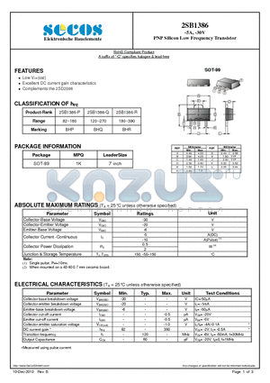 2SB1386 datasheet - PNP Silicon Low Frequency Transistor
