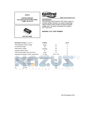 CZSH-4_10 datasheet - SURFACE MOUNT SILICON SCHOTTKY RECTIFIER 2 AMP, 40 VOLTS