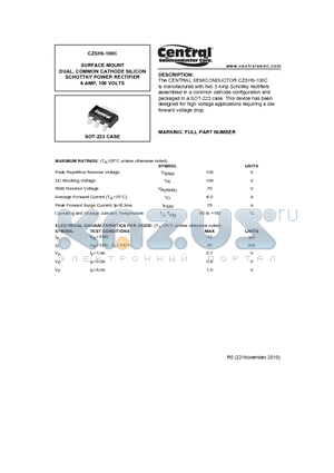 CZSH6-100C datasheet - SURFACE MOUNT DUAL, COMMON CATHODE SILICON SCHOTTKY POWER RECTIFIER 6 AMP