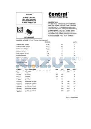 CZT2680 datasheet - SURFACE MOUNT NPN HIGH VOLTAGE SILICON SWITCHING POWER TRANSISTOR
