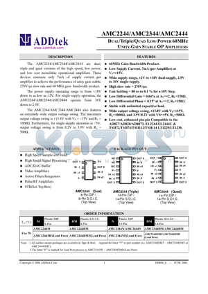 AMC2244M datasheet - DUAL/Triple/QUAD LOW-POWER 60MHz UNITY-GAIN STABLE OP AMPLIFIERS